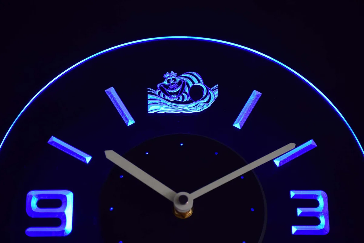 Alice in Wonderland Cheshire Cat Modern LED Neon Wall Clock