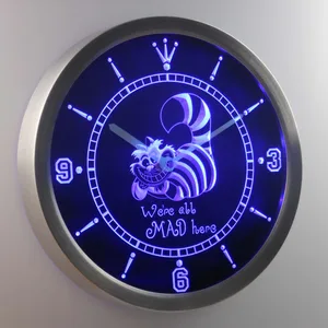 Alice in Wonderland Cheshire Cat We're All Mad Here LED Neon Wall Clock