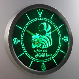 Alice in Wonderland Cheshire Cat We're All Mad Here LED Neon Wall Clock