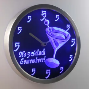 Martini Glass It's 5 o'clock Somewhere LED Neon Wall Clock