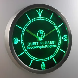 Quiet Please Recording in Progress LED Neon Wall Clock