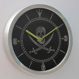 Skull and Swords LED Neon Wall Clock
