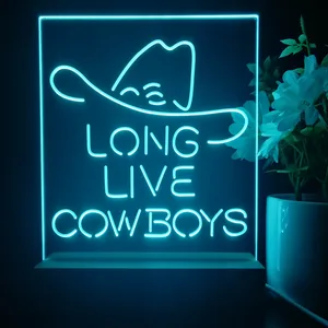 Long Live Cowboys Logo LED Desk Light