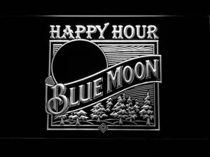 Blue Moon Old Logo Happy Hour LED Neon Sign
