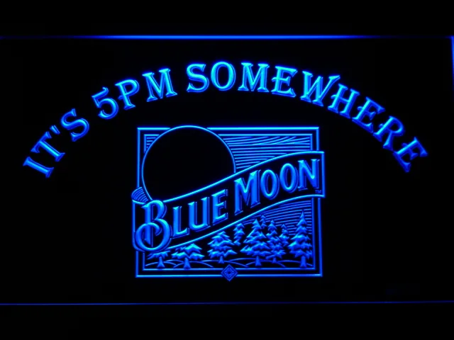Blue Moon Old Logo It's 5pm Somewhere LED Neon Sign