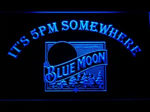 Blue Moon Old Logo It's 5pm Somewhere LED Neon Sign