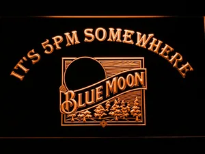 Blue Moon Old Logo It's 5pm Somewhere LED Neon Sign