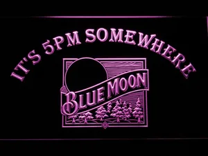 Blue Moon Old Logo It's 5pm Somewhere LED Neon Sign
