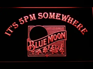 Blue Moon Old Logo It's 5pm Somewhere LED Neon Sign