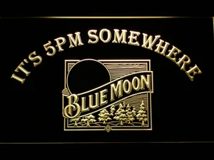 Blue Moon Old Logo It's 5pm Somewhere LED Neon Sign