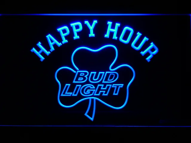 Bud Light Shamrock Happy Hour LED Neon Sign