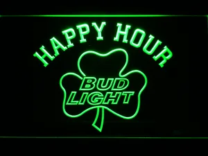 Bud Light Shamrock Happy Hour LED Neon Sign