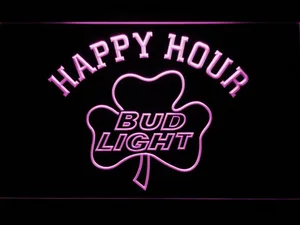 Bud Light Shamrock Happy Hour LED Neon Sign