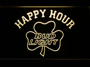 Bud Light Shamrock Happy Hour LED Neon Sign