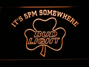 Bud Light Shamrock It's 5pm Somewhere LED Neon Sign