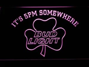 Bud Light Shamrock It's 5pm Somewhere LED Neon Sign