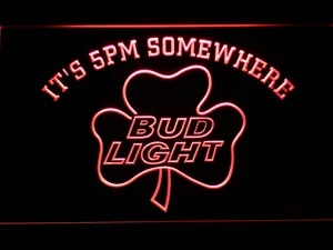 Bud Light Shamrock It's 5pm Somewhere LED Neon Sign