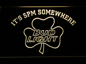 Bud Light Shamrock It's 5pm Somewhere LED Neon Sign