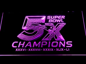 New England Patriots 5X Super Bowl Champions LED Neon Sign
