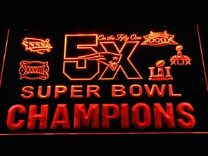 New England Patriots 5X Super Bowl Champions Logos LED Neon Sign