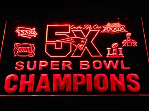 New England Patriots 5X Super Bowl Champions Logos LED Neon Sign
