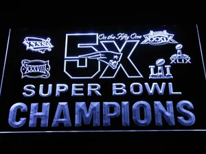New England Patriots 5X Super Bowl Champions Logos LED Neon Sign