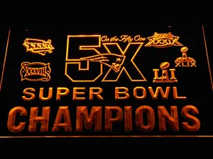 New England Patriots 5X Super Bowl Champions Logos LED Neon Sign