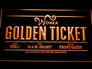 Willy Wonka And The Chocolate Factory Golden Ticket LED Neon Sign