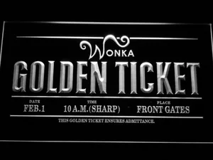 Willy Wonka And The Chocolate Factory Golden Ticket LED Neon Sign