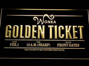 Willy Wonka And The Chocolate Factory Golden Ticket LED Neon Sign