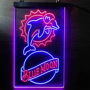 Miami Dolphins Blue Moon Neon-Like LED Sign