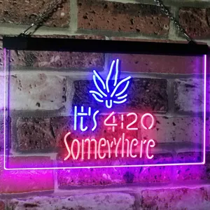 Weed It's 4:20 Somewhere Neon-Like LED Sign