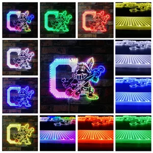 Cleveland Guardians Wahoo with Bat RGB LED Sign
