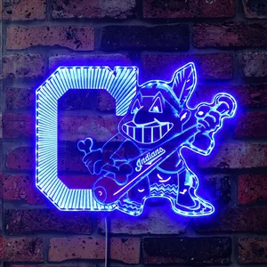 Cleveland Guardians Wahoo with Bat RGB LED Sign