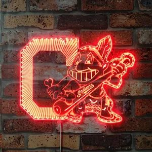 Cleveland Guardians Wahoo with Bat RGB LED Sign