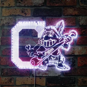 Cleveland Guardians Wahoo with Bat RGB LED Sign