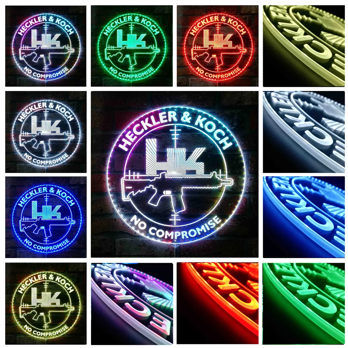 HK Heckler & Koch No Compromise Logo RGB LED Sign