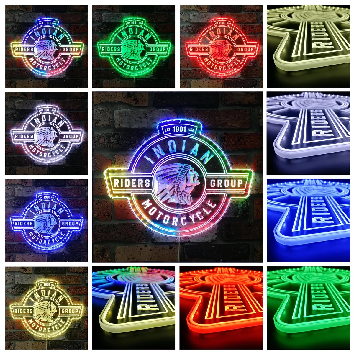 Indian Motorcycle Riders Group Est 1901 RGB LED Sign