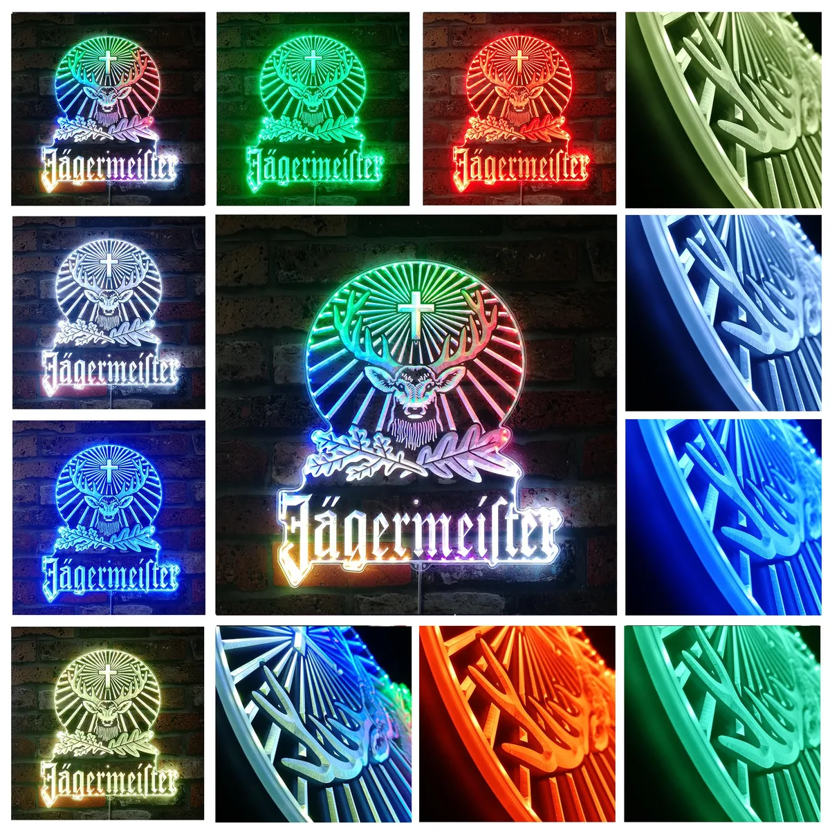 Jagermeister Logo with Cross Deer and Leaves RGB LED Sign