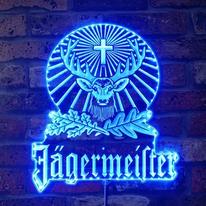 Jagermeister Logo with Cross Deer and Leaves RGB LED Sign