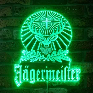 Jagermeister Logo with Cross Deer and Leaves RGB LED Sign