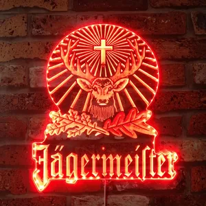 Jagermeister Logo with Cross Deer and Leaves RGB LED Sign