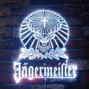 Jagermeister Logo with Cross Deer and Leaves RGB LED Sign