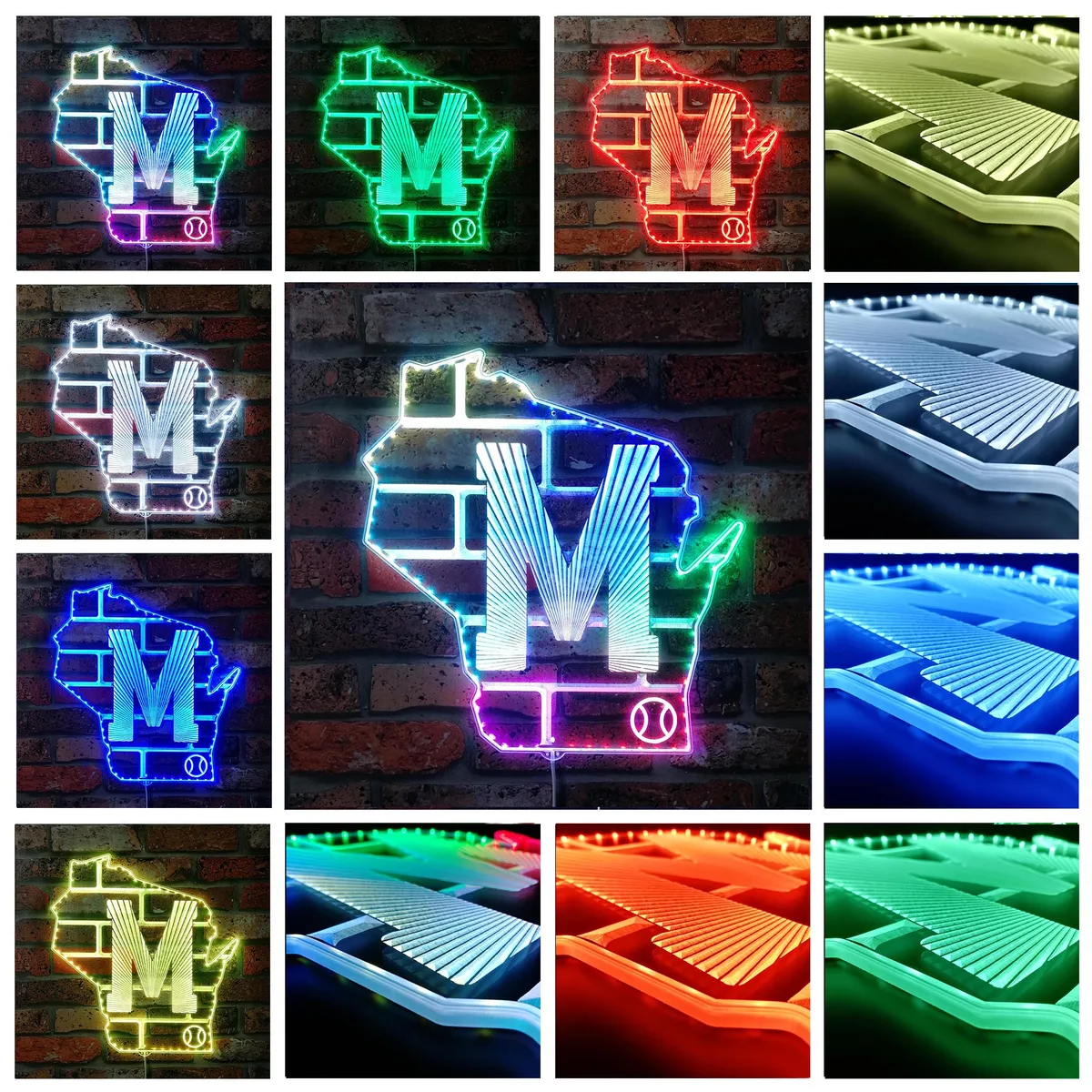 Milwaukee Brewers Classic Baseball State Logo RGB LED Sign