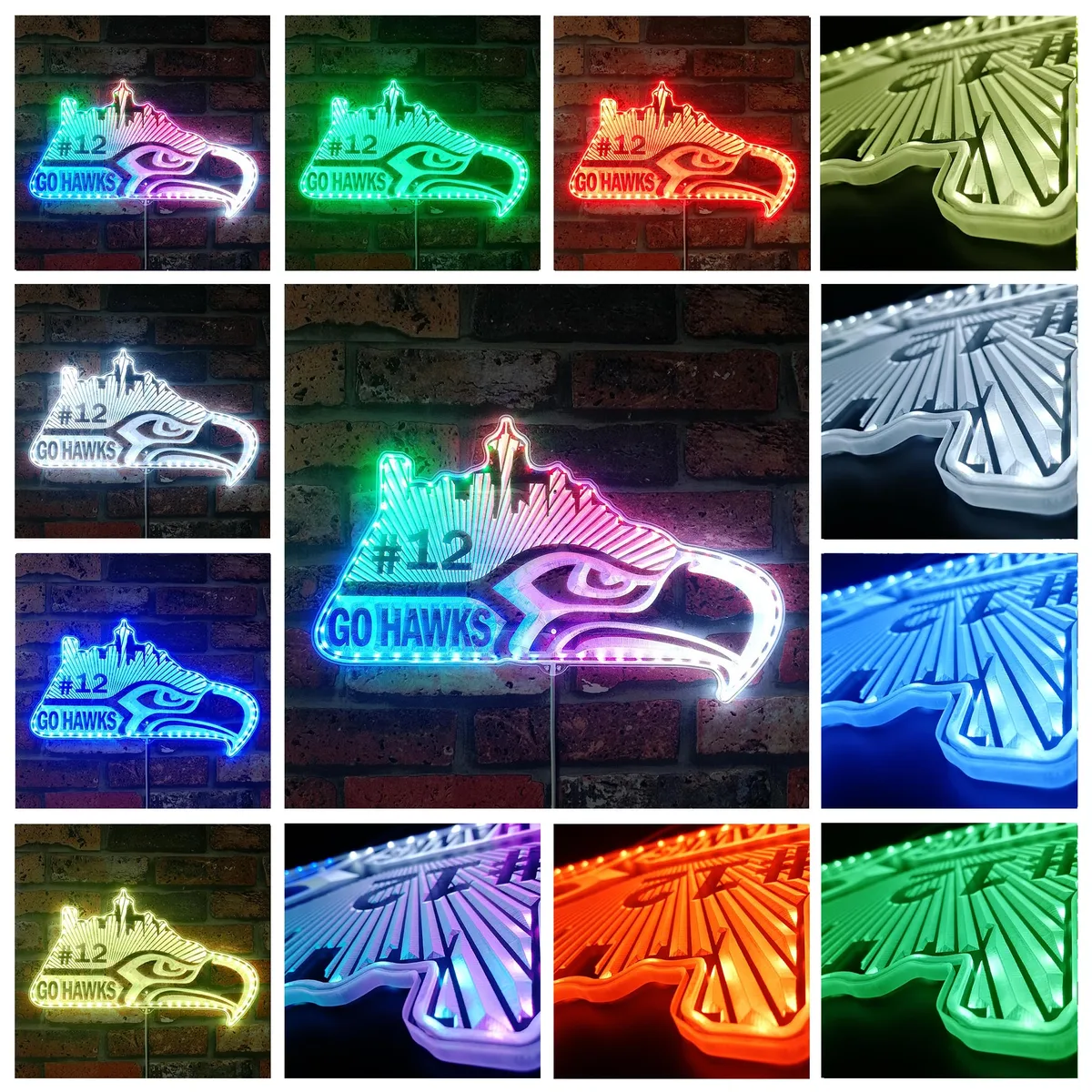 Seattle Seahawks Go Hawks #12 RGB LED Sign