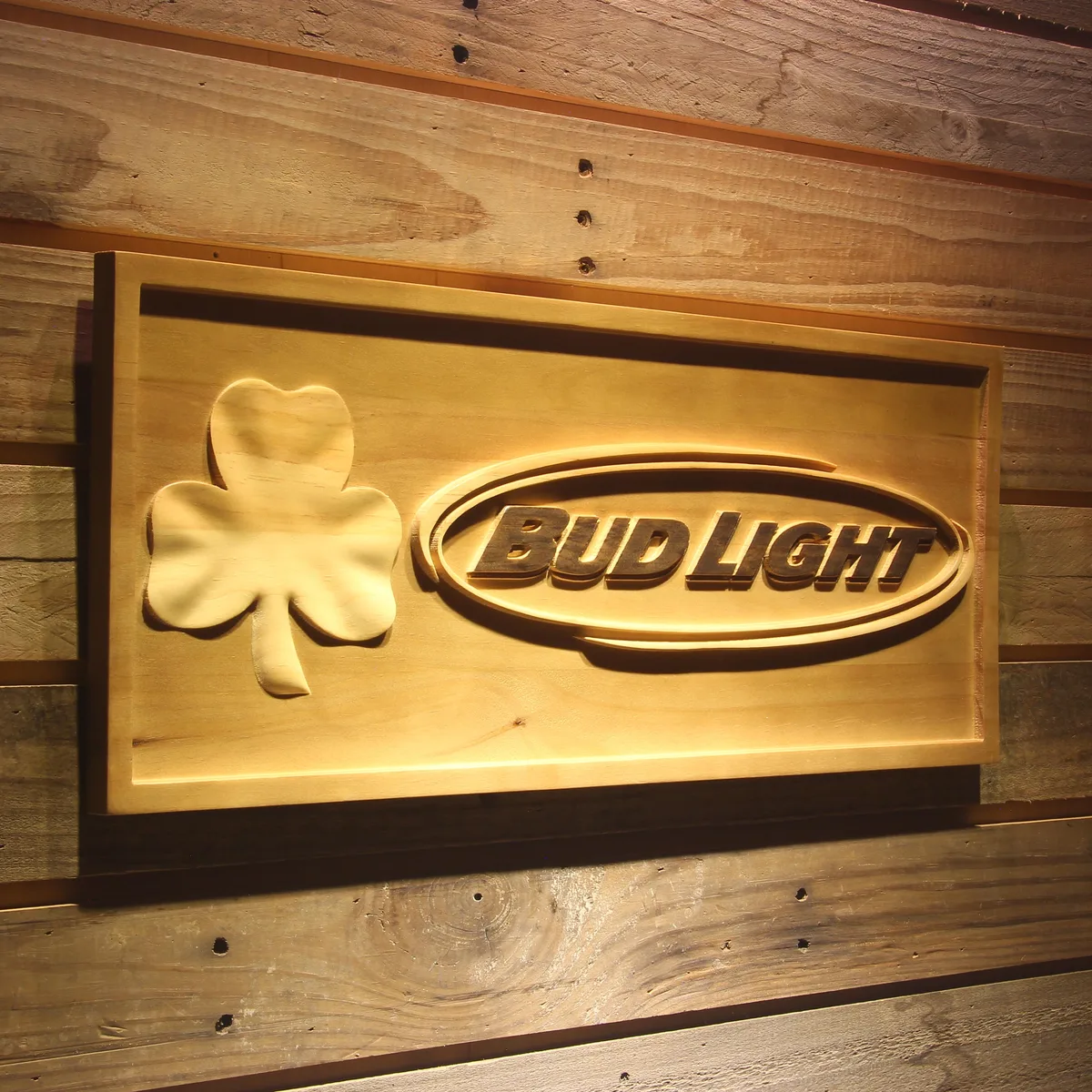 Bud Light Shamrock Outline Wood Sign