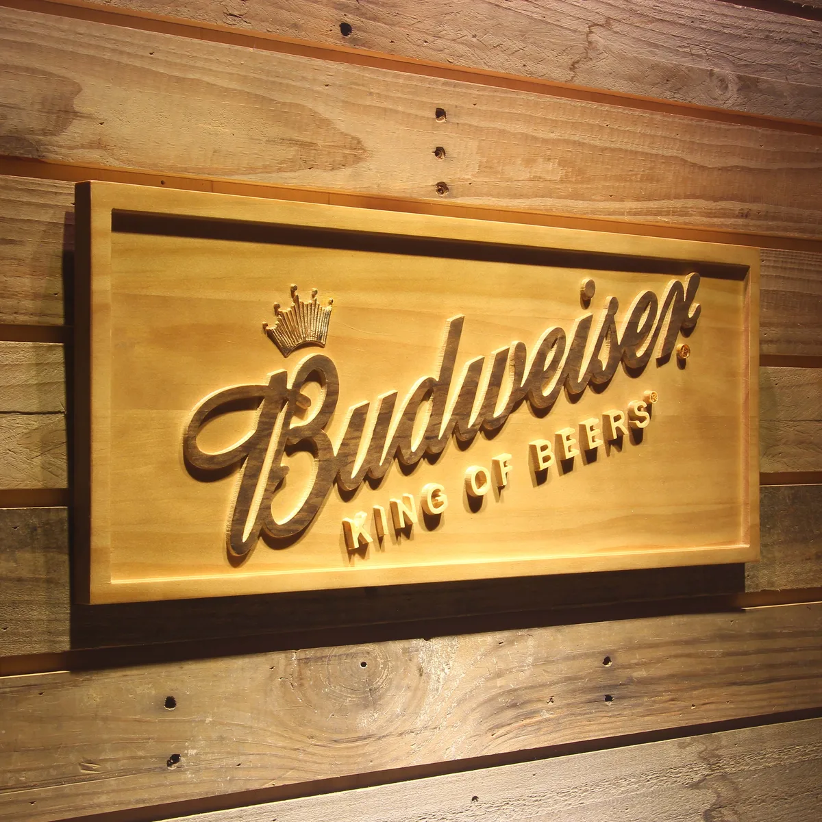 Budweiser King of Beers Slanted Wood Sign
