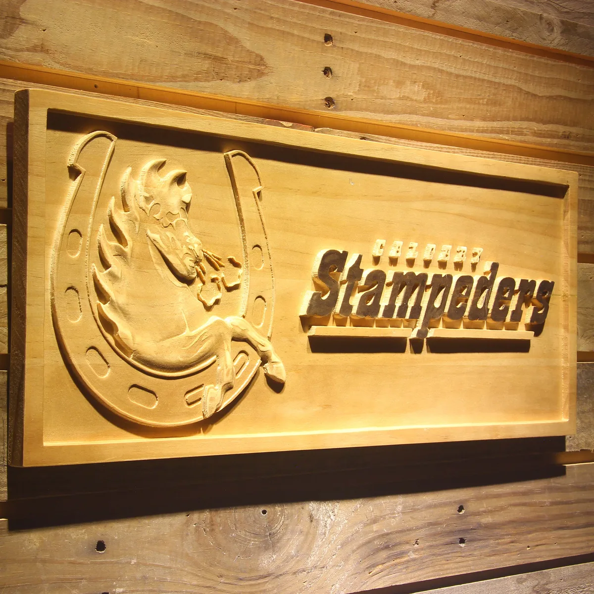 Calgary Stampeders Horseshoe Logo Wood Sign