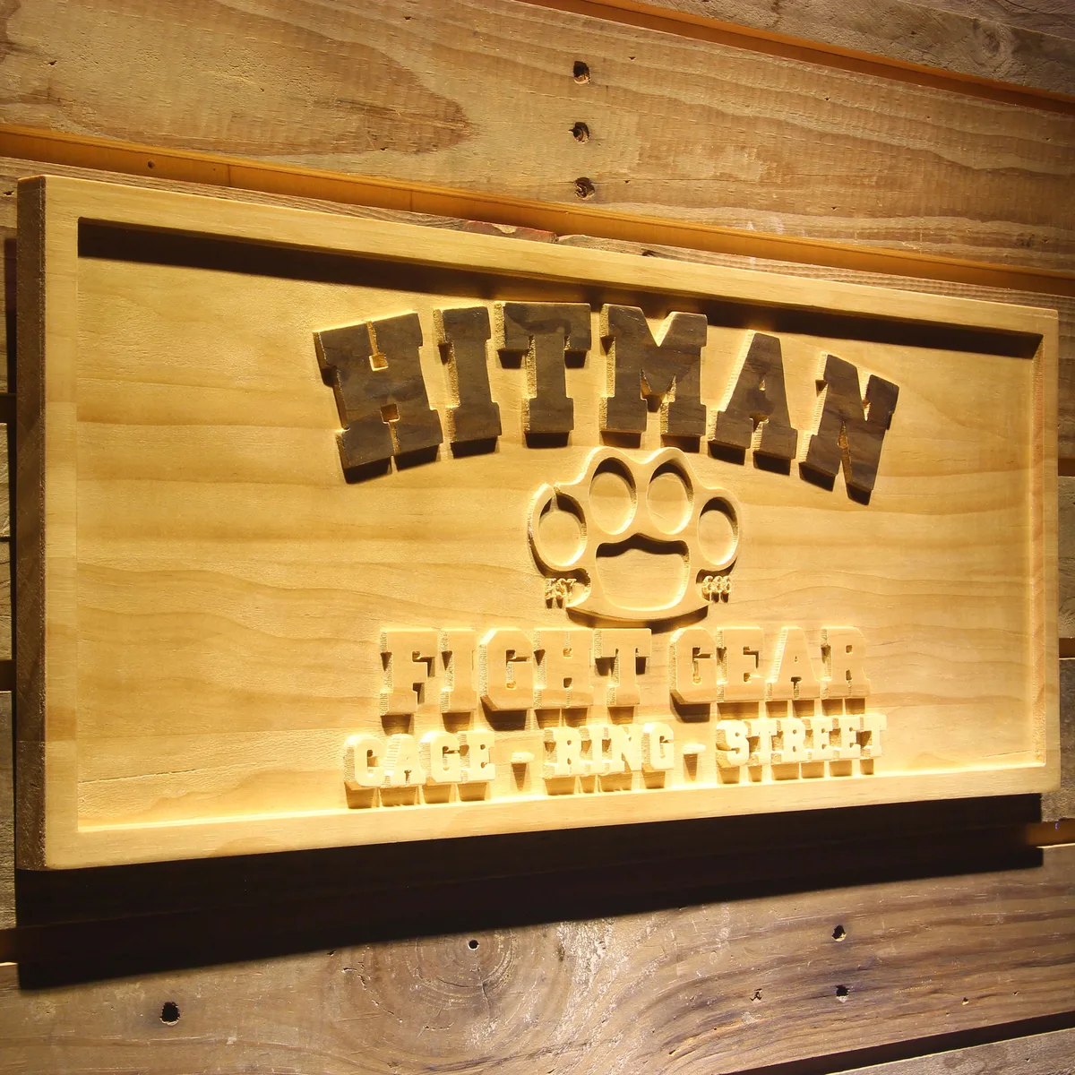 Hitman Fight Gear Wood Sign