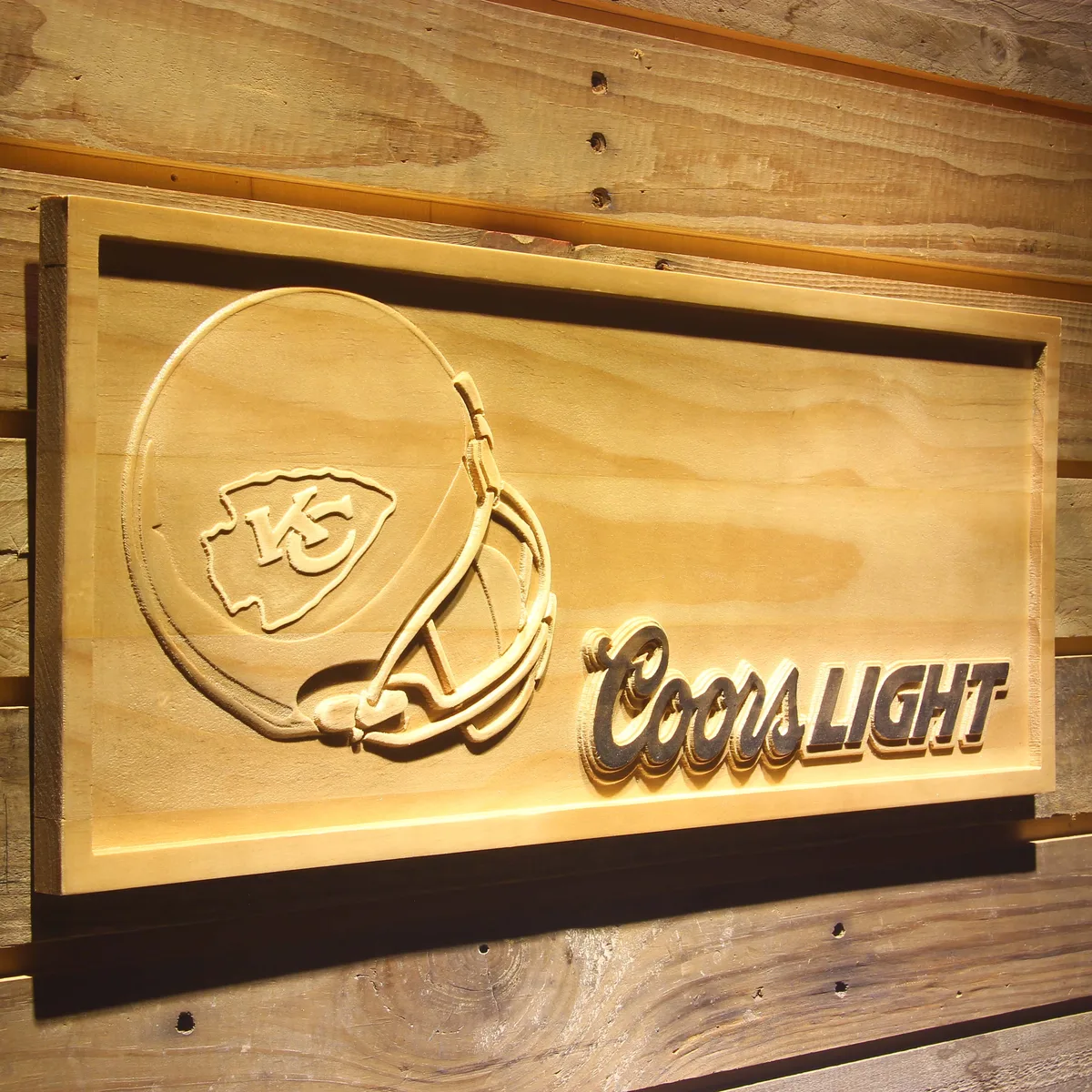 Kansas City Chiefs Coors Light Helmet Wood Sign